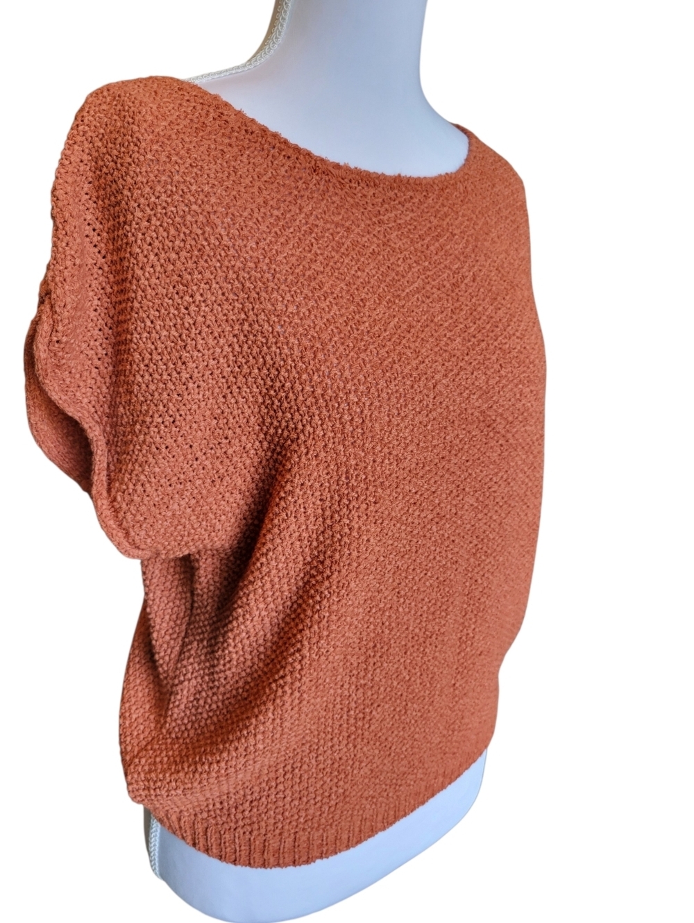 Moon & Madison Terracotta Orange Woven Knit Short Sleeve Sweater Top - Picture 3 of 8